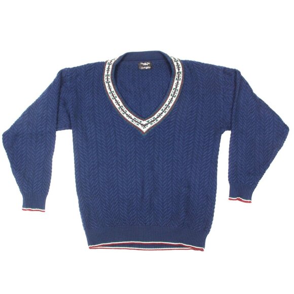 Vintage CHRISTIAN DIOR Monsieur Blue Wool V-Neck Tennis Sweater Men's size M 274 - Picture 1 of 4